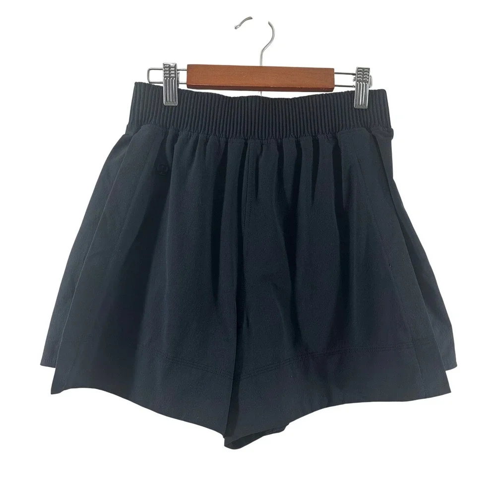Lululemon Black Smocked High‎ Rise Athletic Shorts XS LW7CPIS.02 Double Layer